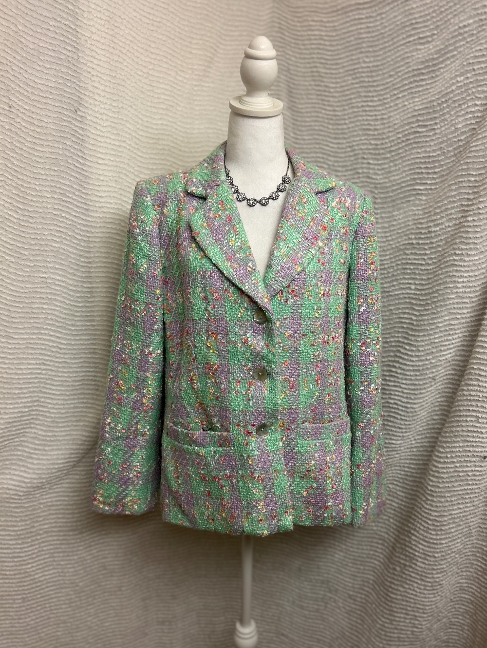 Vintage Tweed Blazer Pastel Spring Jacket Linea Louis Dell'olia Womens M Chic